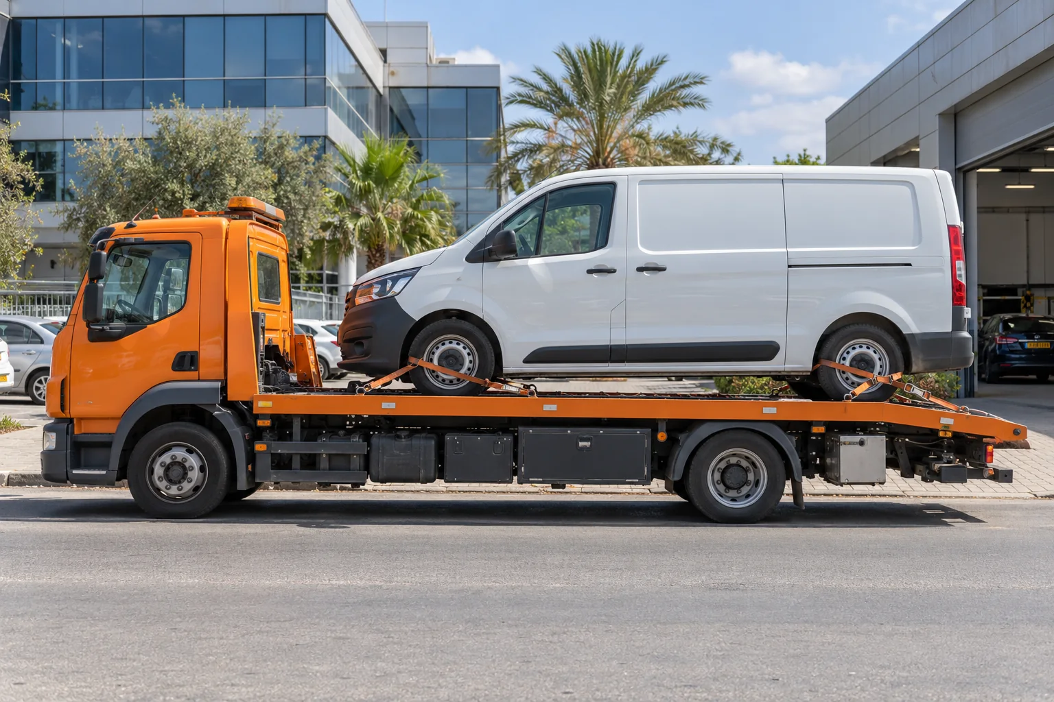 גרירת רכב מסחרי בהרצליה על משטח הובלה מתאים
