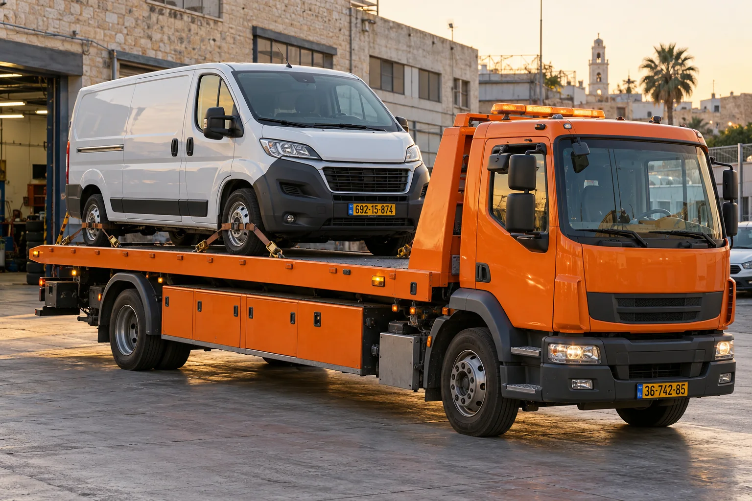 גרירת רכב מסחרי ביפו על משטח הובלה מתאים