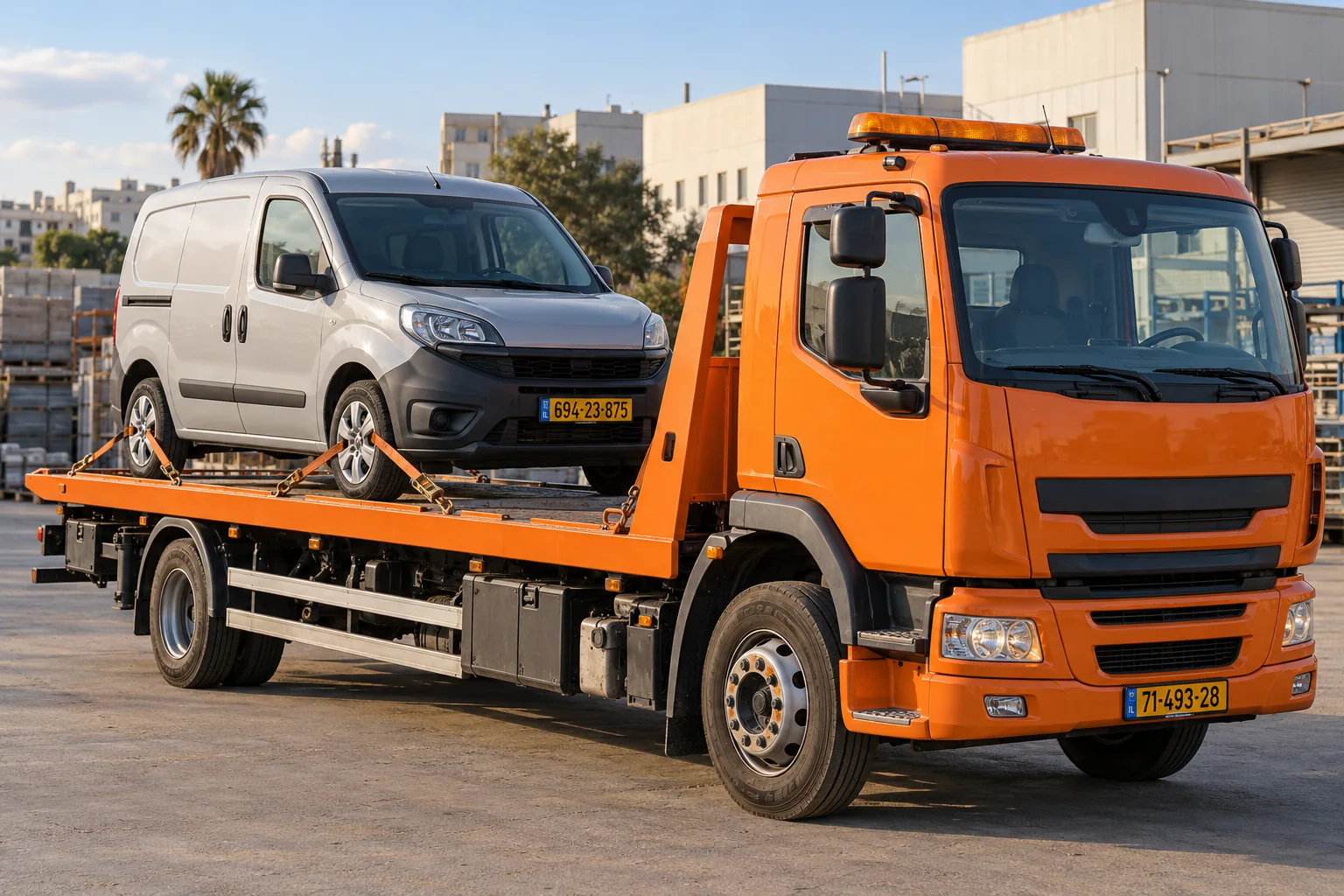 גרירת רכב מסחרי ביבנה על משטח הובלה מתאים